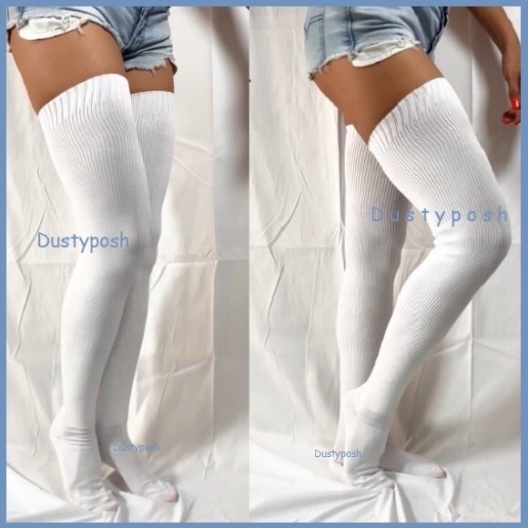 American Apparel Thigh High Socks Over The Knee Yellow Gold Green White Boot OTK - Picture 9 of 9